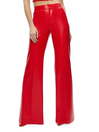 ALICE + OLIVIA Women's Dylan Vegan Leather High-Rise Pants - Bright Ruby | Thumbnail 3