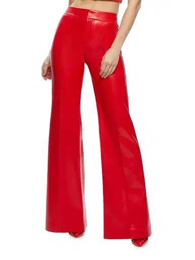 ALICE + OLIVIA Women's Dylan Vegan Leather High-Rise Pants - Bright Ruby | Thumbnail 5