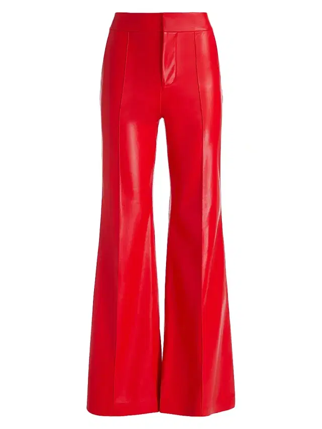 ALICE + OLIVIA Women's Dylan Vegan Leather High-Rise Pants - Bright Ruby
