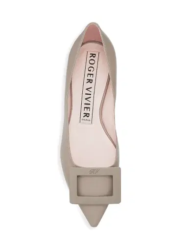 Roger Vivier Women's Gommettine Leather Flats - Cement Grey | Thumbnail 5