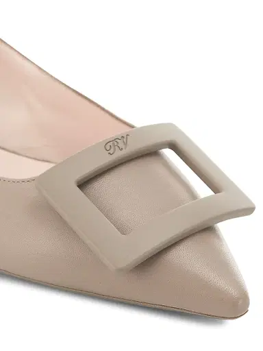 Roger Vivier Women's Gommettine Leather Flats - Cement Grey | Thumbnail 6
