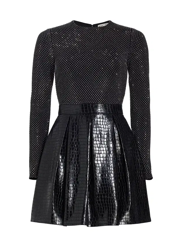 ALICE + OLIVIA Women's Chara Crocodile-Embossed Faux Leather Minidress - Black