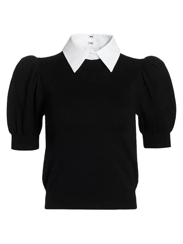 ALICE + OLIVIA Women's Chase Puff-Sleeve Sweater - Black White