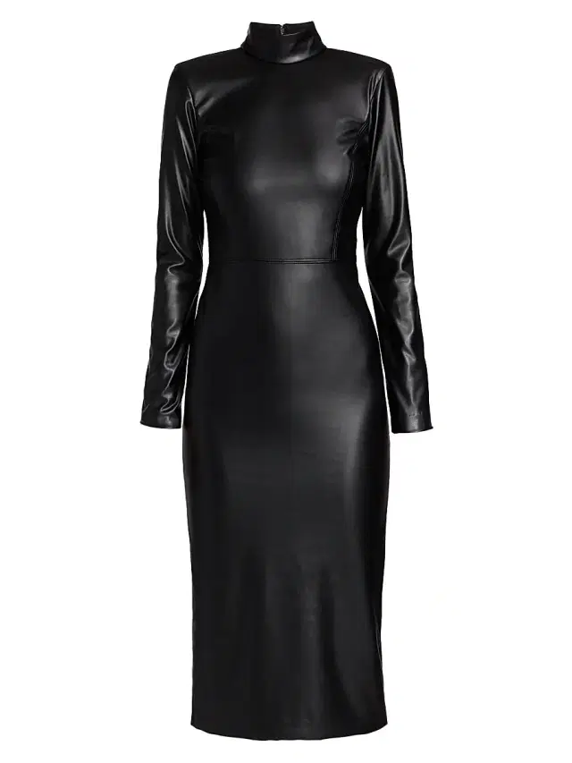 ALICE + OLIVIA Women's Delora Vegan Leather Bodycon Midi Dress - Black