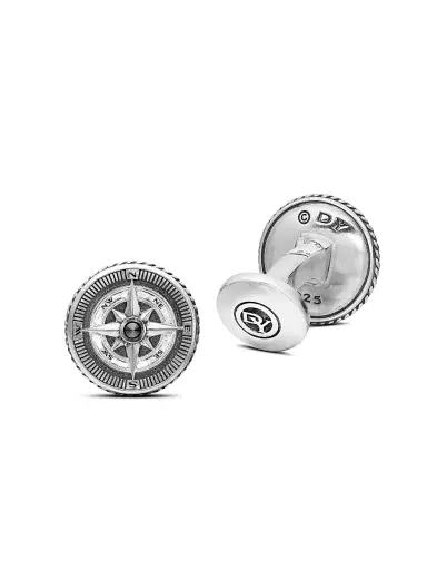 David Yurman Men's Maritime Compass Cufflinks in Sterling Silver with Center Black Diamond, 16mm | Thumbnail 4 David Yurman Men's Maritime Compass Cufflinks in Sterling Silver with Center Black Diamond, 16mm | Thumbnail 4