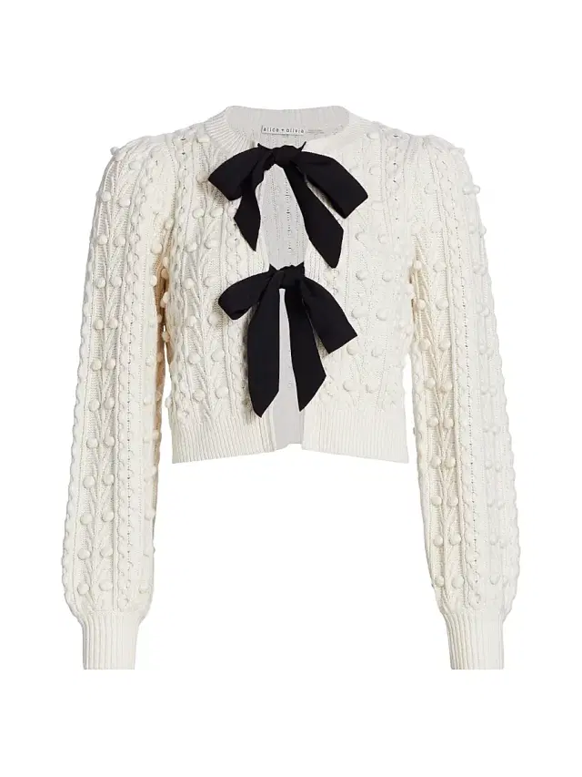 ALICE + OLIVIA Women's Kitty Puff-Sleeve Cardigan - Soft White Black