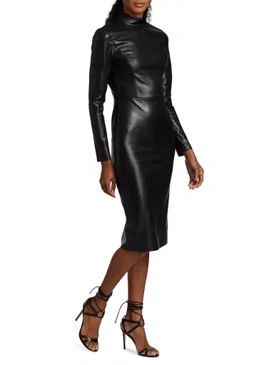 ALICE + OLIVIA Women's Delora Faux Leather Sheath Dress - Black | Thumbnail 4