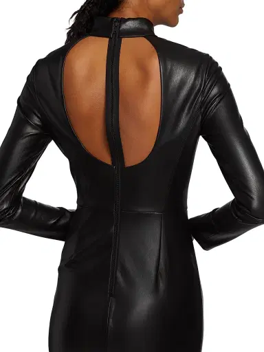 ALICE + OLIVIA Women's Delora Faux Leather Sheath Dress - Black | Thumbnail 6