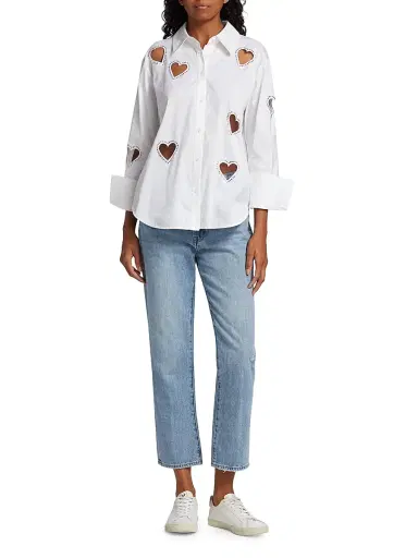 ALICE + OLIVIA Women's Finley Crystal-Embellished Heart Cut Out Shirt - Ecru | Thumbnail 2