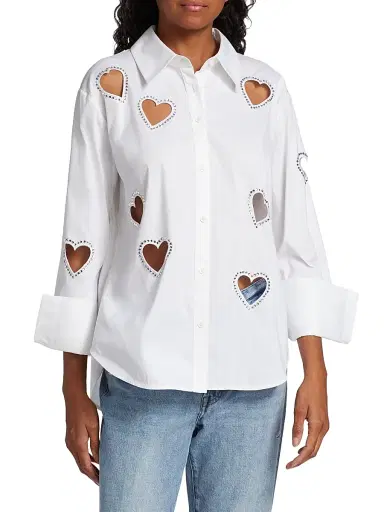 ALICE + OLIVIA Women's Finley Crystal-Embellished Heart Cut Out Shirt - Ecru | Thumbnail 3