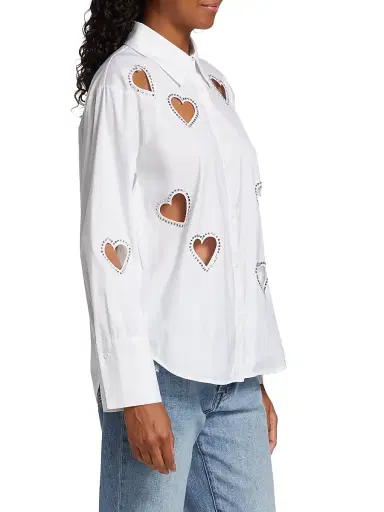 ALICE + OLIVIA Women's Finley Crystal-Embellished Heart Cut Out Shirt - Ecru | Thumbnail 4