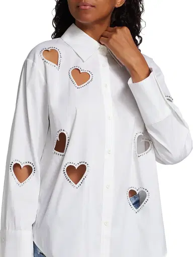 ALICE + OLIVIA Women's Finley Crystal-Embellished Heart Cut Out Shirt - Ecru | Thumbnail 6