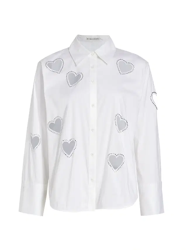 ALICE + OLIVIA Women's Finley Crystal-Embellished Heart Cut Out Shirt - Ecru