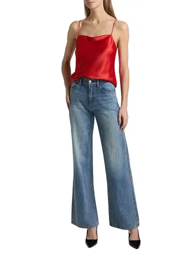 ALICE + OLIVIA Women's Harmon Draped Satin Tank Top - Bright Poppy | Thumbnail 2