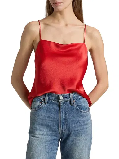 ALICE + OLIVIA Women's Harmon Draped Satin Tank Top - Bright Poppy | Thumbnail 3