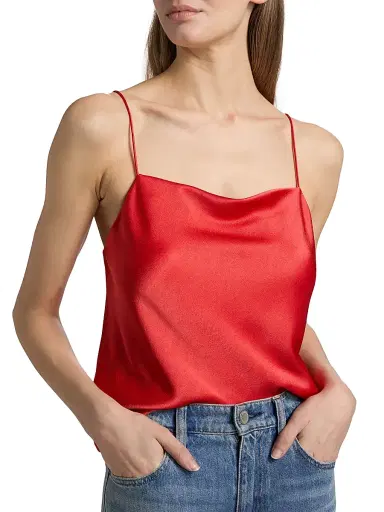ALICE + OLIVIA Women's Harmon Draped Satin Tank Top - Bright Poppy | Thumbnail 6