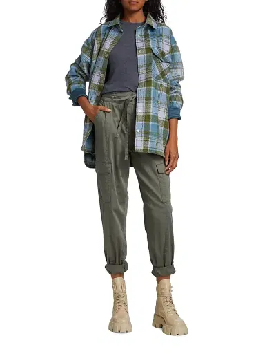 Monrow Women's Plaid Wool Shirt Jacket - Lilac Green Blue | Thumbnail 2 Monrow Women's Plaid Wool Shirt Jacket - Lilac Green Blue | Thumbnail 2