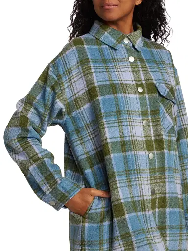 Monrow Women's Plaid Wool Shirt Jacket - Lilac Green Blue | Thumbnail 6 Monrow Women's Plaid Wool Shirt Jacket - Lilac Green Blue | Thumbnail 6