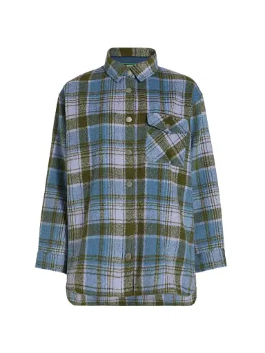Monrow Women's Plaid Wool Shirt Jacket - Lilac Green Blue | Thumbnail 1 Monrow Women's Plaid Wool Shirt Jacket - Lilac Green Blue | Thumbnail 1