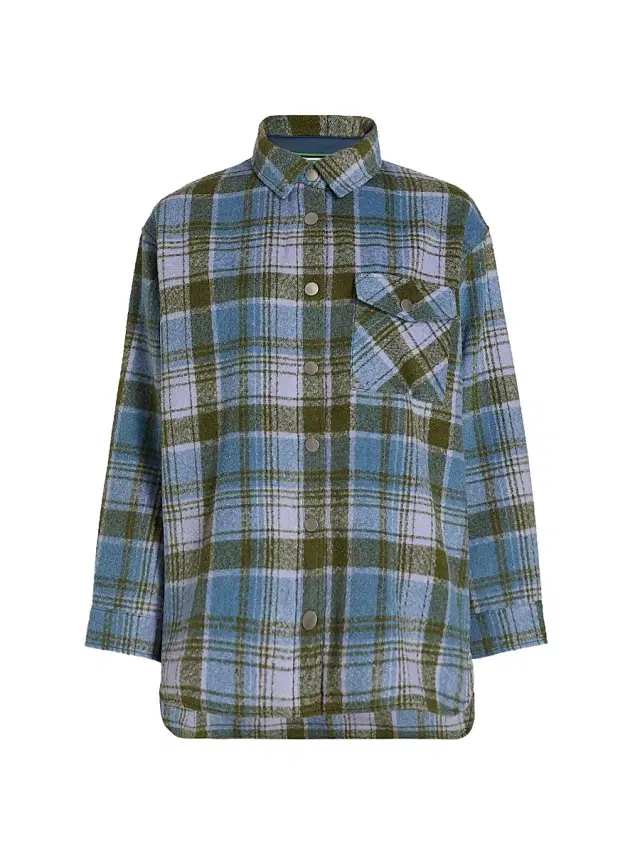 Women's Plaid Wool Shirt Jacket - Lilac Green Blue