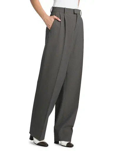 Bottega Veneta Women's Pleated Stretch Wool-Blend Trouser - Grey Melange - Size 8 | Thumbnail 2