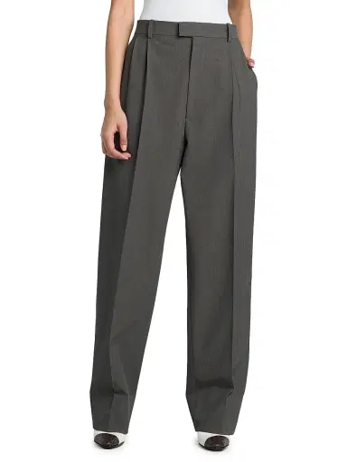 Bottega Veneta Women's Pleated Stretch Wool-Blend Trouser - Grey Melange - Size 8 | Thumbnail 1