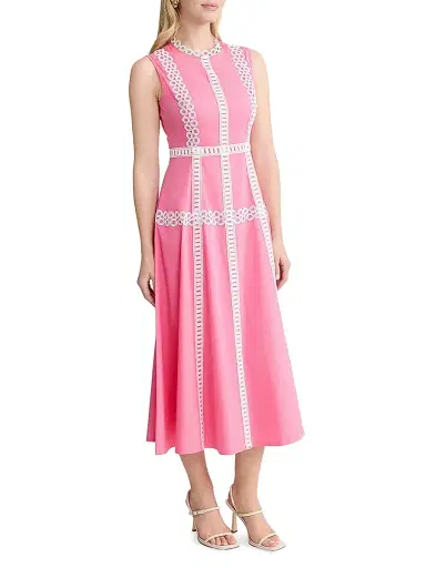 Misook Women's Eyelet-Embroidered Modern-Fit Fit & Flare Maxi Dress - Pink Parfait White - Size XXL | Thumbnail 2