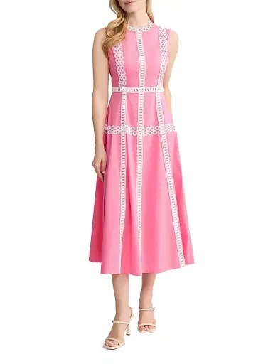 Misook Women's Eyelet-Embroidered Modern-Fit Fit & Flare Maxi Dress - Pink Parfait White - Size XXL | Thumbnail 3