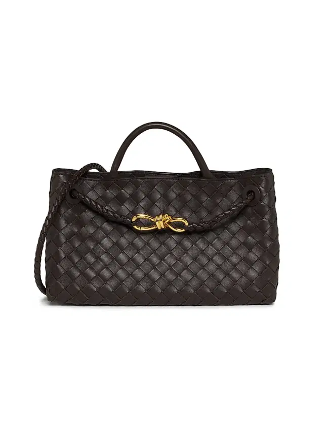 Bottega Veneta Women's  East-West Andiamo Intrecciato Leather Top-Handle Bag - Fondant Brass