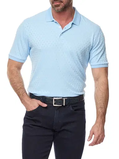 Robert Graham Men's Elias Knit Polo Shirt - Light Blue - Size XL | Thumbnail 4