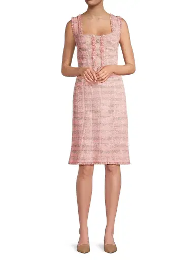 Misook Women's Fringe-Trim Tweed A-Line Minidress - Porcelain Pink Ocean | Thumbnail 2 Misook Women's Fringe-Trim Tweed A-Line Minidress - Porcelain Pink Ocean | Thumbnail 2