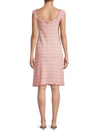 Misook Women's Fringe-Trim Tweed A-Line Minidress - Porcelain Pink Ocean | Thumbnail 5 Misook Women's Fringe-Trim Tweed A-Line Minidress - Porcelain Pink Ocean | Thumbnail 5