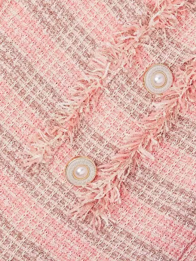 Misook Women's Fringe-Trim Tweed A-Line Minidress - Porcelain Pink Ocean | Thumbnail 6 Misook Women's Fringe-Trim Tweed A-Line Minidress - Porcelain Pink Ocean | Thumbnail 6