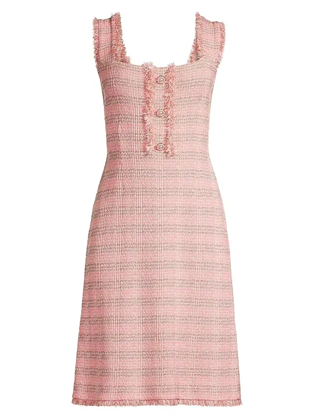 Women's Fringe-Trim Tweed A-Line Minidress - Porcelain Pink Ocean