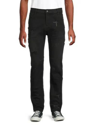 RTA Men's Crosses Distressed Jeans - Charcoal Crosses Distressed | Thumbnail 3 RTA Men's Crosses Distressed Jeans - Charcoal Crosses Distressed | Thumbnail 3
