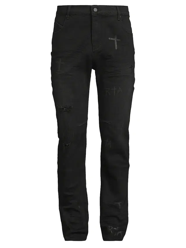 Men's Crosses Distressed Jeans - Charcoal Crosses Distressed