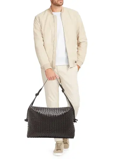 Bottega Veneta Men's Medium Loop Intrecciato Leather Weekender Bag - Fondant Brass | Thumbnail 2 Bottega Veneta Men's Medium Loop Intrecciato Leather Weekender Bag - Fondant Brass | Thumbnail 2