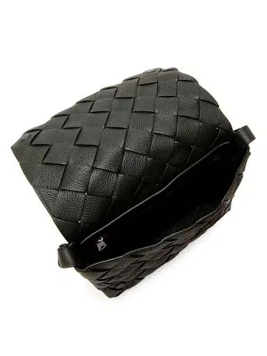 Bottega Veneta Men's Small Diagonal Intreccio Leather Messenger Bag - Dark Green Silver | Thumbnail 3 Bottega Veneta Men's Small Diagonal Intreccio Leather Messenger Bag - Dark Green Silver | Thumbnail 3
