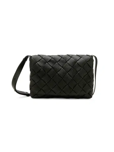 Bottega Veneta Men's Small Diagonal Intreccio Leather Messenger Bag - Dark Green Silver | Thumbnail 1 Bottega Veneta Men's Small Diagonal Intreccio Leather Messenger Bag - Dark Green Silver | Thumbnail 1