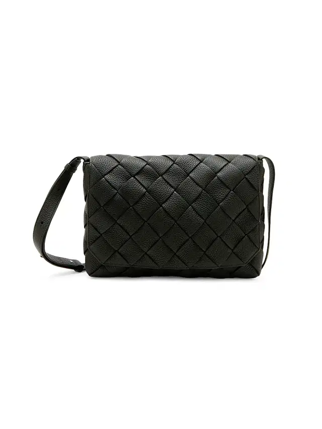 Bottega Veneta Men's  Diagonal Intreccio Leather Messenger Bag - Dark Green Silver