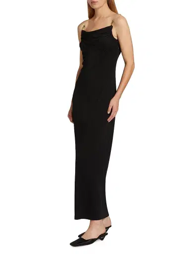 Bottega Veneta Women's Crêpe Embellished Strap Slip Dress - Black | Thumbnail 2
