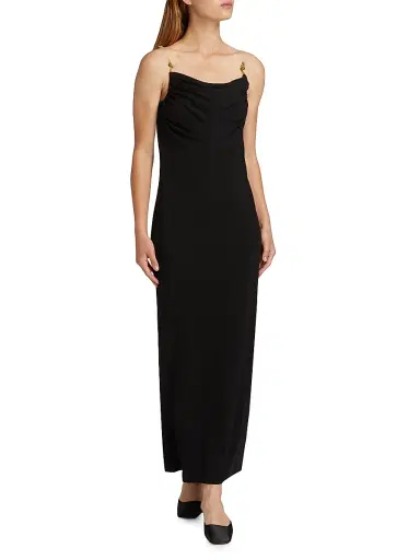 Bottega Veneta Women's Crêpe Embellished Strap Slip Dress - Black | Thumbnail 3