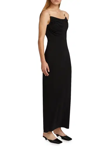 Bottega Veneta Women's Crêpe Embellished Strap Slip Dress - Black | Thumbnail 4
