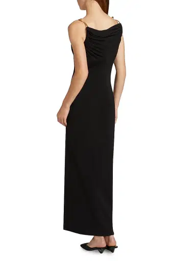 Bottega Veneta Women's Crêpe Embellished Strap Slip Dress - Black | Thumbnail 5