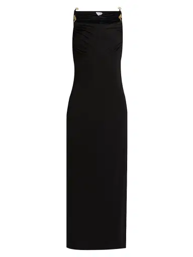 Bottega Veneta Women's Crêpe Embellished Strap Slip Dress - Black | Thumbnail 1
