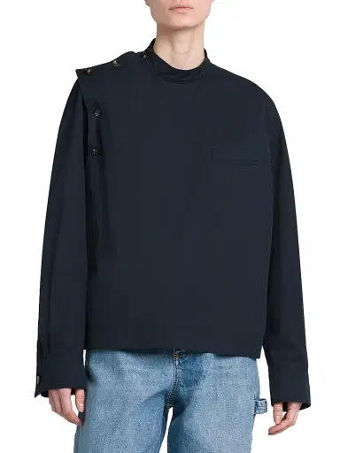 Bottega Veneta Women's Button-Collar Cotton Shirt - Midnight Blue | Thumbnail 2