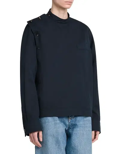 Bottega Veneta Women's Button-Collar Cotton Shirt - Midnight Blue | Thumbnail 3