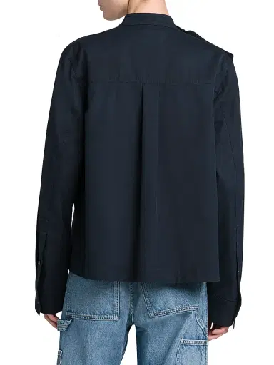 Bottega Veneta Women's Button-Collar Cotton Shirt - Midnight Blue | Thumbnail 4