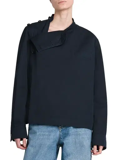 Bottega Veneta Women's Button-Collar Cotton Shirt - Midnight Blue | Thumbnail 5
