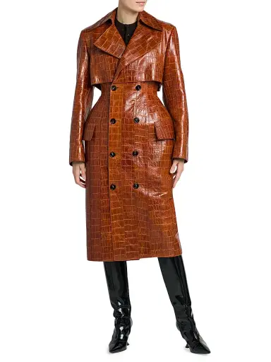 Bottega Veneta Women's Double-Breasted Croc-Embossed Leather Coat - Burnt Orange | Thumbnail 3 Bottega Veneta Women's Double-Breasted Croc-Embossed Leather Coat - Burnt Orange | Thumbnail 3